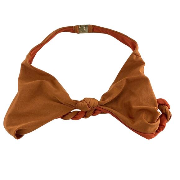 Something Navy Women's Orange Rust Twist Two Toned Bikini Top Size XS - Picture 2 of 8